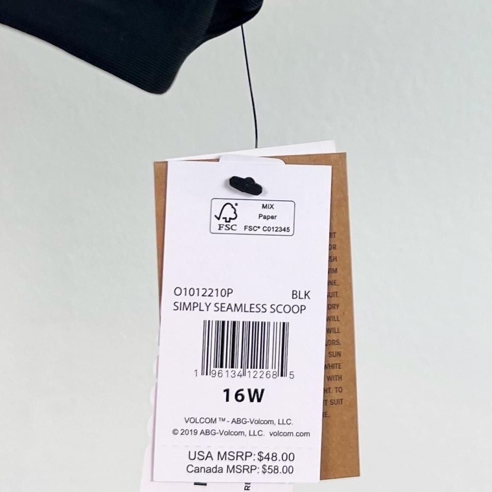 NWT Volcom Simply Seamless Scoop Neck Tie Back Bikini Top in Black - Picture 5 of 7